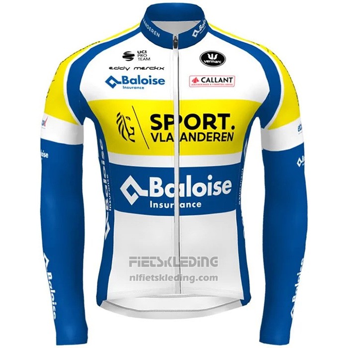 2021 Fietskleding Sport Vlaanderen Baloise Blauw Geel Lange Mouwen en Koersbroek